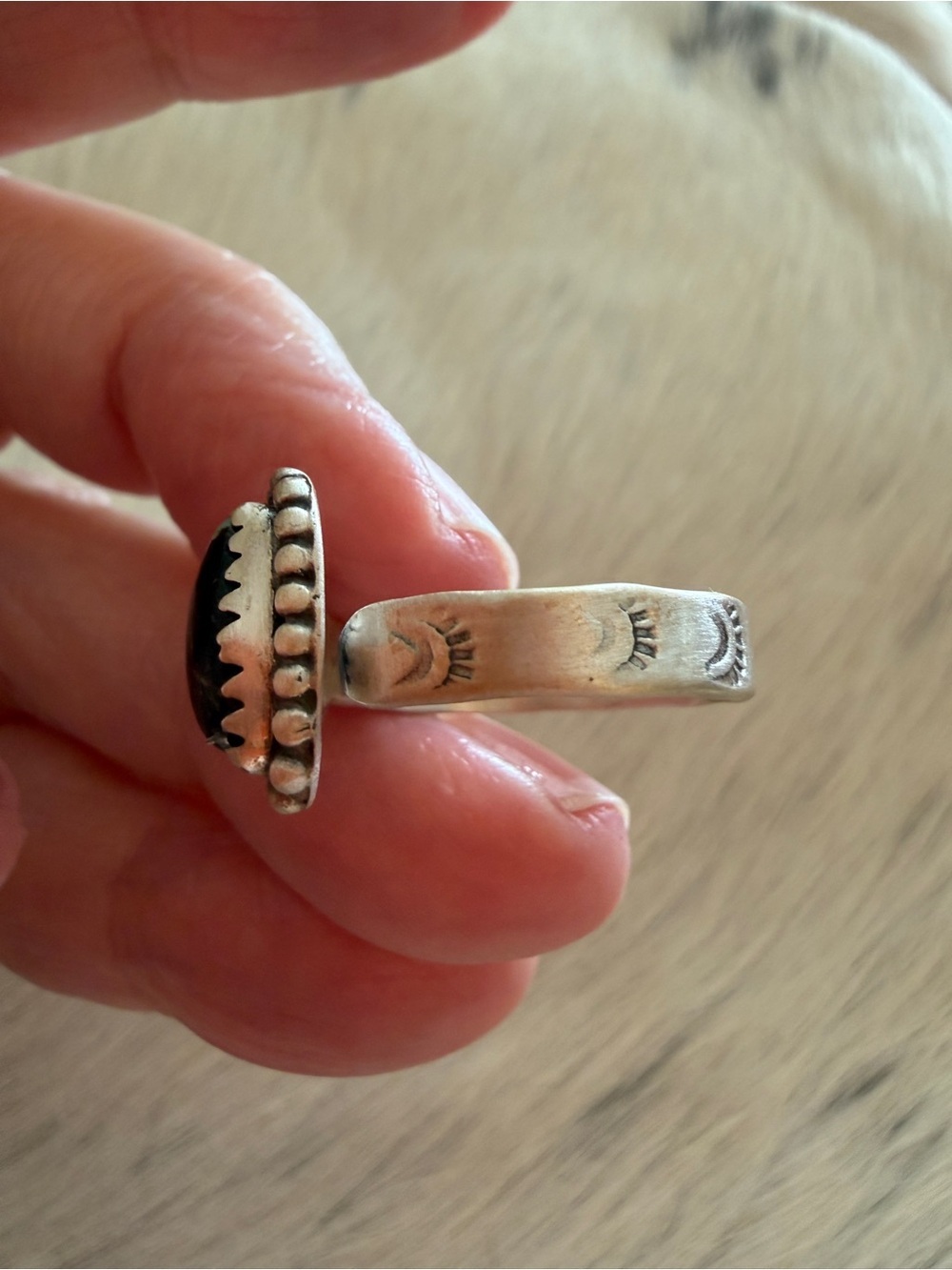 ❤️ Black Jack Turquoise Triangular Sterling Adjustable Ring 4.2mm Stamped Band - Picture 4 of 15